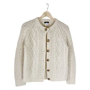 J.Crew Cream Cable Knit Wool Cardigan Handmade Cream Small
